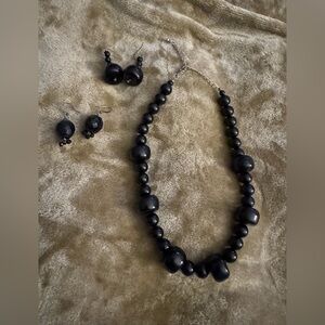 Elegant Black Beaded Necklace and Earring Set